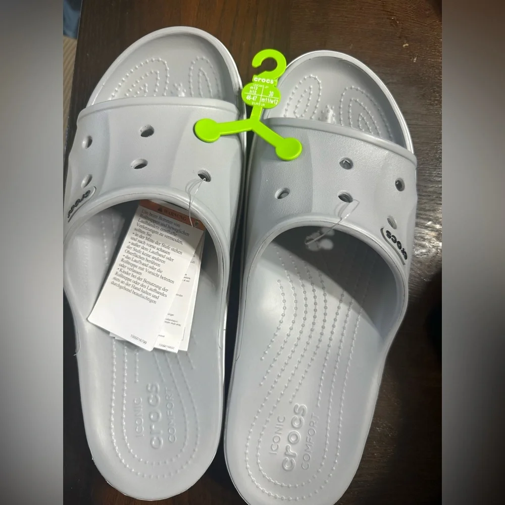 CROCS Men’s ' Light Gray Slide Sandals with Black Trim